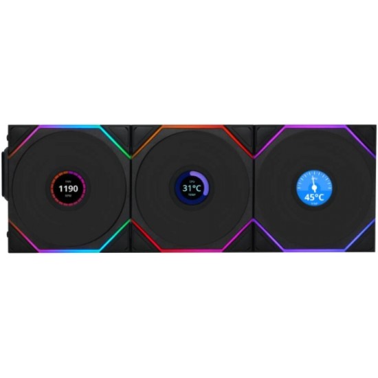 Lian Li UNI Fan TL LCD 120 Wireless, Triple Pack (Reverse Blade), 2.4 GHz Wireless Controller Included, Infinity Mirror Design, LCD Display, Controller required, Black  