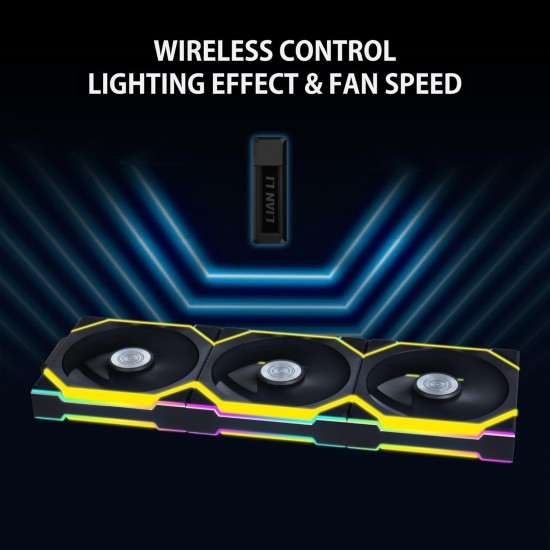 Lian Li UNI Fan SL Wireless 120mm ARGB Fan - Triple Pack - 2.4 GHz Wireless Signal for RGB & Fan Control
