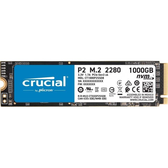 Crucial P2 1TB 3D NAND NVMe PCIe M.2 SSD Up to 2400MB/s 