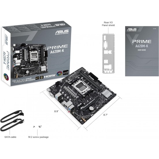 ASUS Prime A620M-K Motherboard Socket AMD A620 (Ryzen 7000, Micro-ATX, DDR5 Memory, PCIe 4.0, BIOS Flashback, USB 3.2 Gen 2, Aura Sync)