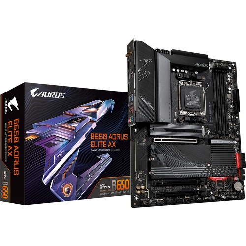 GIGABYTE B650 AORUS Elite AX (AM5/ LGA 1718/ AMD B650/ ATX/ DDR5/ M.2/ PCIe 5.0/ USB 3.2 Gen2X2 Type-C/WiFi 6E/ 2.5GbE LAN/Q-Flash Plus/EZ-Latch/Gaming Motherboard)