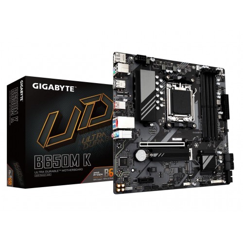 GIGABYTE B650M K AM5 LGA 1718 AMD B650 M-ATX Motherboard, DDR5, 2x PCIe 4.0 M.2, PCIe 4.0, USB 3.2 Gen2 Type-C, 2.5GbE LAN