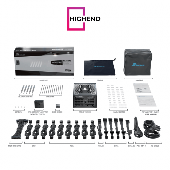 Seasonic Prime TX-1300 1300W ATX 3.1 80 Plus Titanium Fully Modular Hybrid Fan Power Supply Seasonic Prime TX-1300 1300W ATX 3.1 80 Plus Titanium Fully Modular Hybrid Fan Power Supply