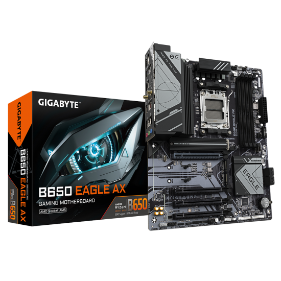 GIGABYTE B650 EAGLE AX AM5 LGA 1718 AMD B650 ATX DDR5 Triple M.2, PCIe 5.0, USB 3.2 Gen2x2 Type-C, AMD Wi-Fi 6E, Realtek GbE LAN