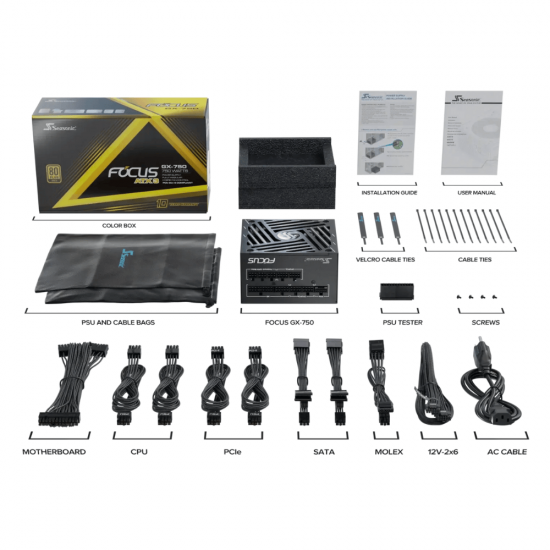 Seasonic Focus GX-750 ATX3 750W ATX 3.1 80 Plus Gold Fully Modular Hybrid Fan Power Supply