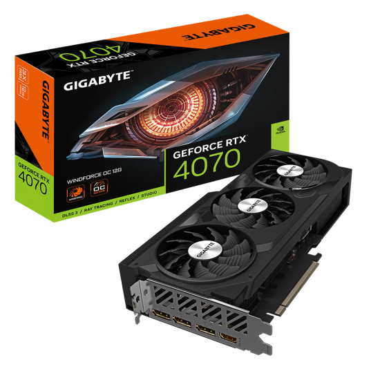 GIGABYTE RTX 4070 WINDFORCE OC 12G Graphics Card — 3X WINDFORCE Fans, 12GB 192-bit GDDR6X