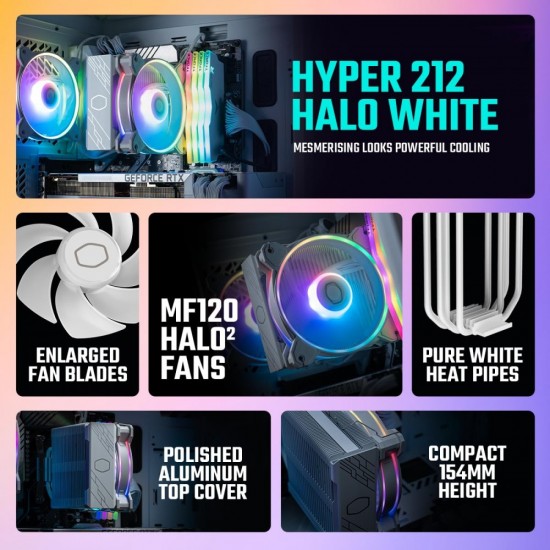 Cooler Master Hyper 212 Halo RGB CPU Air Cooler White