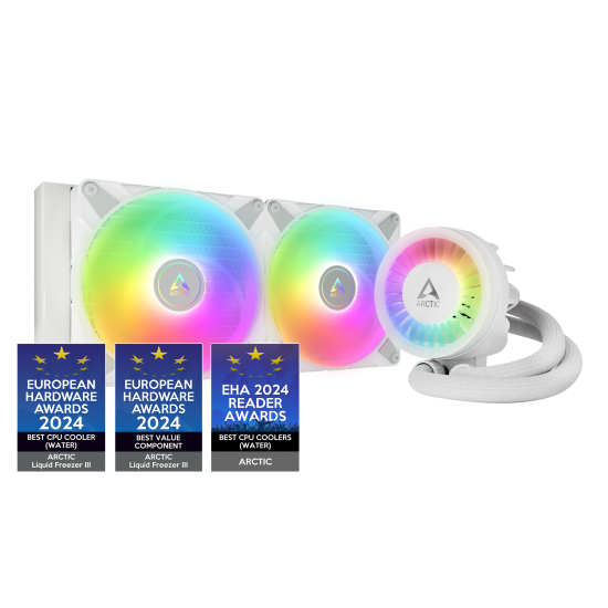 ARCTIC Liquid Freezer III 280 A-RGB - CPU AIO Water Cooler Water Cooling PC Intel AMD Efficient PWM-Controlled Pump Fan 200 1900 RPM LGA1851 and LGA1700 Contact Frame - White