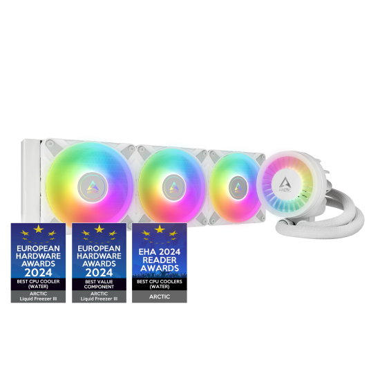 ARCTIC Liquid Freezer III 360 A-RGB - CPU AIO Water Cooler Water Cooling PC Intel AMD Efficient PWM-Controlled Pump Fan 200 2000 RPM LGA1851 and LGA1700 Contact Frame - White