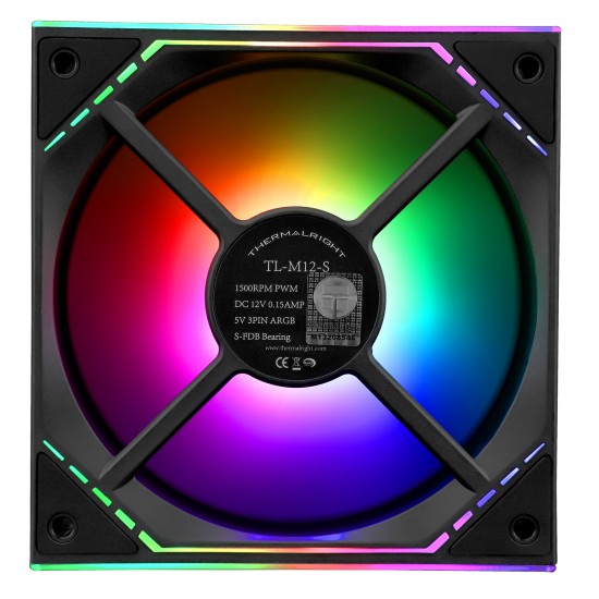 Thermalright TL-M12-S Case Fan 120mm ARGB CPU Cooler Fan Comes with ARGB Mirror Light Effect,PC PWM Silent Fan with 1500RPM Speed, Black CPU Cooling ARGB Fan,Desktop CPU PWM Fan