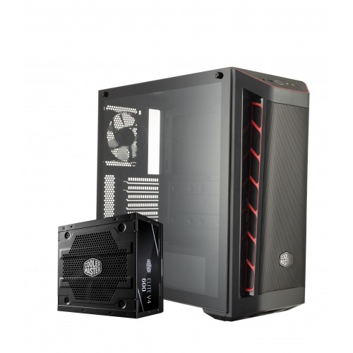MASTERBOX MB511 TG ( RED LED) CASE+ COOLER MASTER  V4 600W 80 PLUS