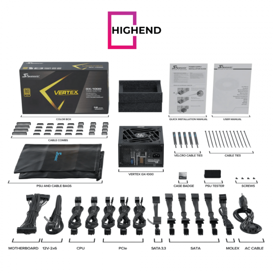 Seasonic Vertex GX-1000 1000W ATX 3.1 80 Plus Gold Fully Modular Hybrid Fan Power Supply Seasonic Vertex GX-1000 1000W ATX 3.1 80 Plus Gold Fully Modular Hybrid Fan Power Supply