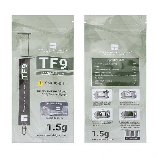 Thermalright TF9 1.5g Thermal Paste Heat Sink Compound Thermalright TF9 1.5g Thermal Paste Heat Sink Compound