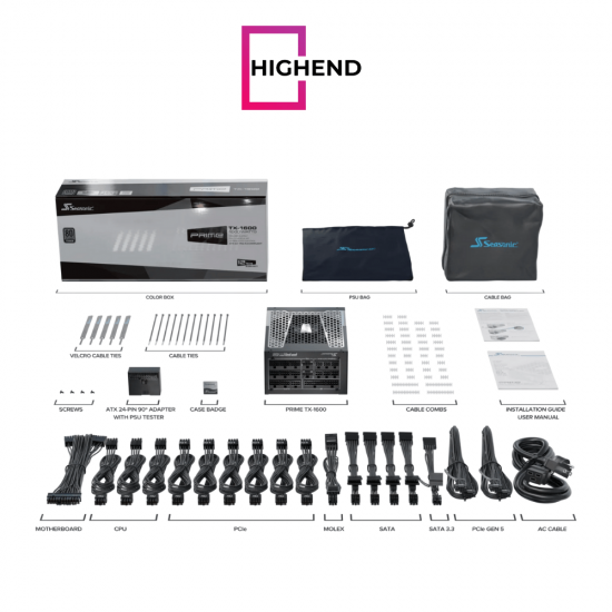 Seasonic Prime TX-1600 1600W ATX 3.1 80 Plus Titanium Fully Modular Hybrid Fan Power Supply