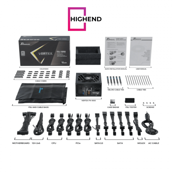 Seasonic Vertex PX-1000 1000W ATX 3.1 80 Plus Platinum Fully Modular Hybrid Fan Power Supply