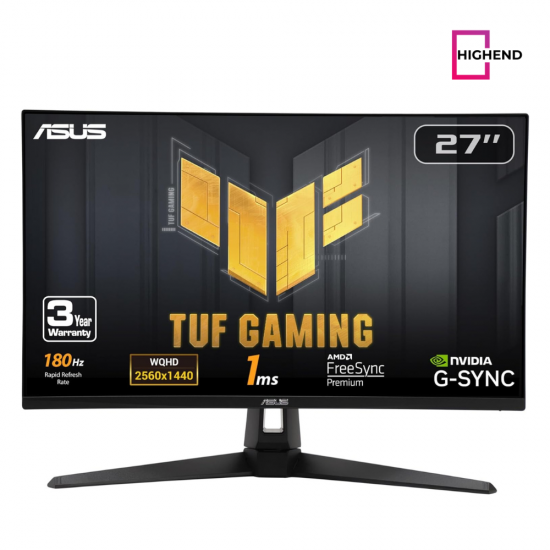 ASUS TUF Gaming 27” 1440P HDR Monitor (VG27AQ3A) – QHD (2560 x 1440), 180Hz, 1ms, Fast IPS, 130% sRGB, Extreme Low Motion Blur Sync, Speakers, Freesync Premium, G-SYNC Compatible, HDMI, DisplayPort