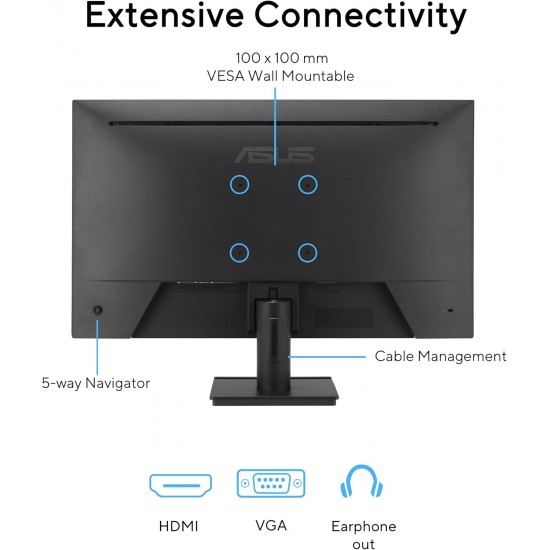 ASUS VA279HG Eye Care Gaming Monitor – 27-inch, IPS, Full HD, 99% sRGB, Frameless, 120Hz, Adaptive-Sync, 1ms MPRT, HDMI, VGA, Low Blue Light, Flicker Free, Wall Mountable