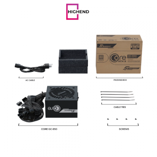 Seasonic Core GC-850 ATX3 850W Atx 3.1 80 Plus Gold braided cables Hydro Dynamic Bearing Fan Power Supply Seasonic Core GC-850 ATX3 850W Atx 3.1 80 Plus Gold braided cables Hydro Dynamic Bearing Fan Power Supply