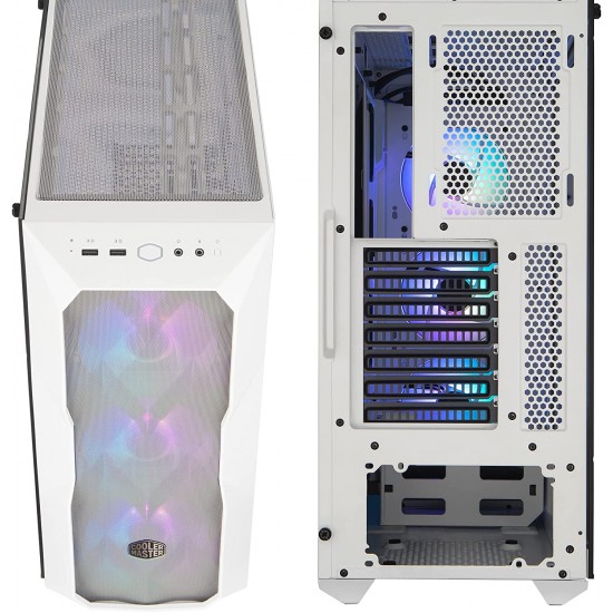 Cooler Master MasterBox TD500 Mesh White Airflow ATX Mid-Tower with Polygonal Mesh Front Panel, Crystalline Tempered Glass Three 120mm ARGB Lighting Fans