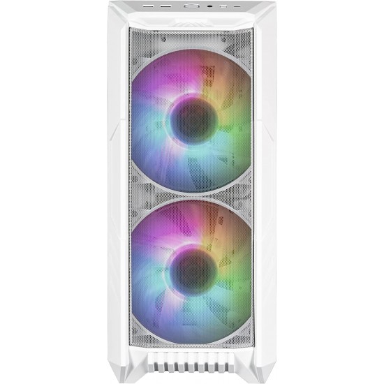 Cooler Master HAF 500 White PC Case: Mid-Tower, 2 x 200mm Pre-Installed ARGB Fans for High-Volume Airflow, Rotatable 120mm GPU Fan, Versatile Cooling Options, Tempered Glass Side Panel, Removeable Top