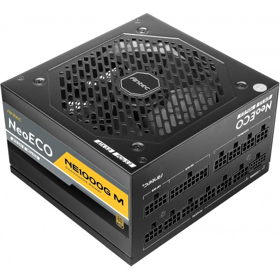 ANTEC NeoECO, NE1000G M ATX3.0, 1000W Full Modular PSU, 80 Plus Gold Certified, PCIE 5.0 Support, PhaseWave Design, Japanese Caps, Zero RPM Manager, Silent 120mm Fan