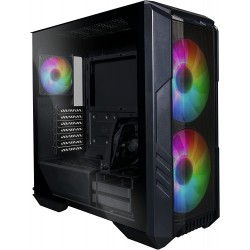 Cooler Master HAF 500 PC Case: Mid-Tower, 2 x 200mm Pre-Installed ARGB Fans for High-Volume Airflow, Rotatable 120mm GPU Fan, Versatile Cooling Options, Tempered Glass Side Panel, Removeable Top