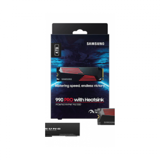 Samsung 990 PRO w/ Heatsink 4TB SSD NVMe M.2 – PCIe 4.0, up to 7,450 MB/s read, 6,900 MB/s write, 1.6M IOPS, V-NAND TLC, 4GB DDR4 cache, heatsink, 3-year warrant Samsung 990 PRO w/ Heatsink 4TB SSD NVMe M.2 – PCIe 4.0, up to 7,450 MB/s read, 6,900 MB/s write, 1.6M IOPS, V-NAND TLC, 4GB DDR4 cache, heatsink, 3-year warrant