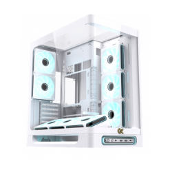 Xigamtek Heaven Arctic 8 Fan Argb Pwm E ATX Support BTF MB Type C Single Piece Curved Tempered Glass White Mid Tower Case