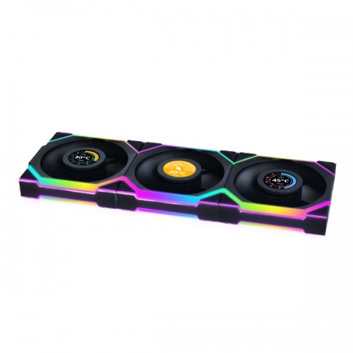 Lian Li UNI Fan SL Wireless LCD 120 Reverse Blade ARGB 3 Fans Black With 2.4 GHz Wireless Controller Fan