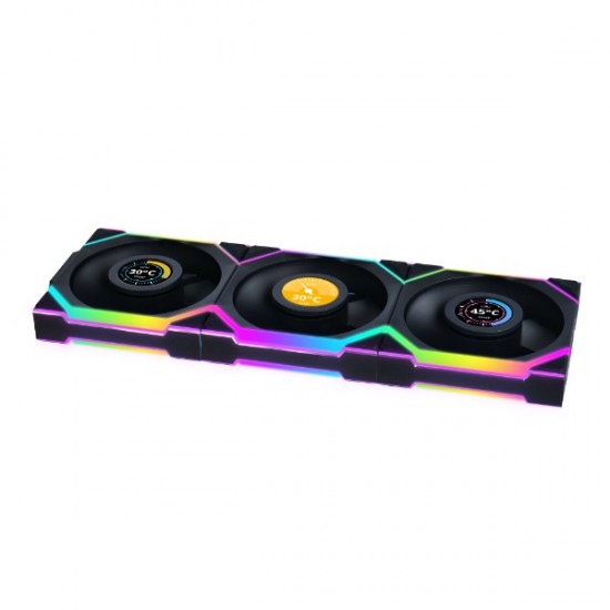 Lian Li UNI Fan SL Wireless LCD 120 Reverse Blade ARGB 3 Fans Black With 2.4 GHz Wireless Controller Fan