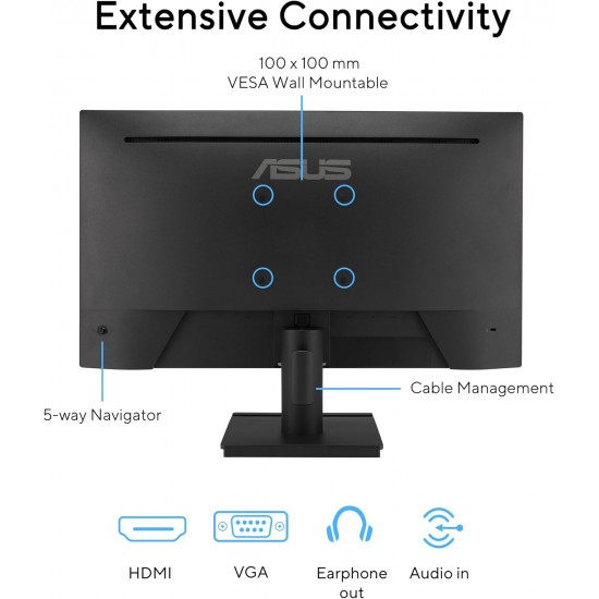 ASUS VA249HG Eye Care Gaming Monitor – 24-inch (23.8-inch viewable), IPS, Full HD, 99% sRGB, Frameless, 120Hz, Adaptive-Sync, 1ms MPRT, HDMI, VGA, Low Blue Light, Flicker Free, Wall Mountable