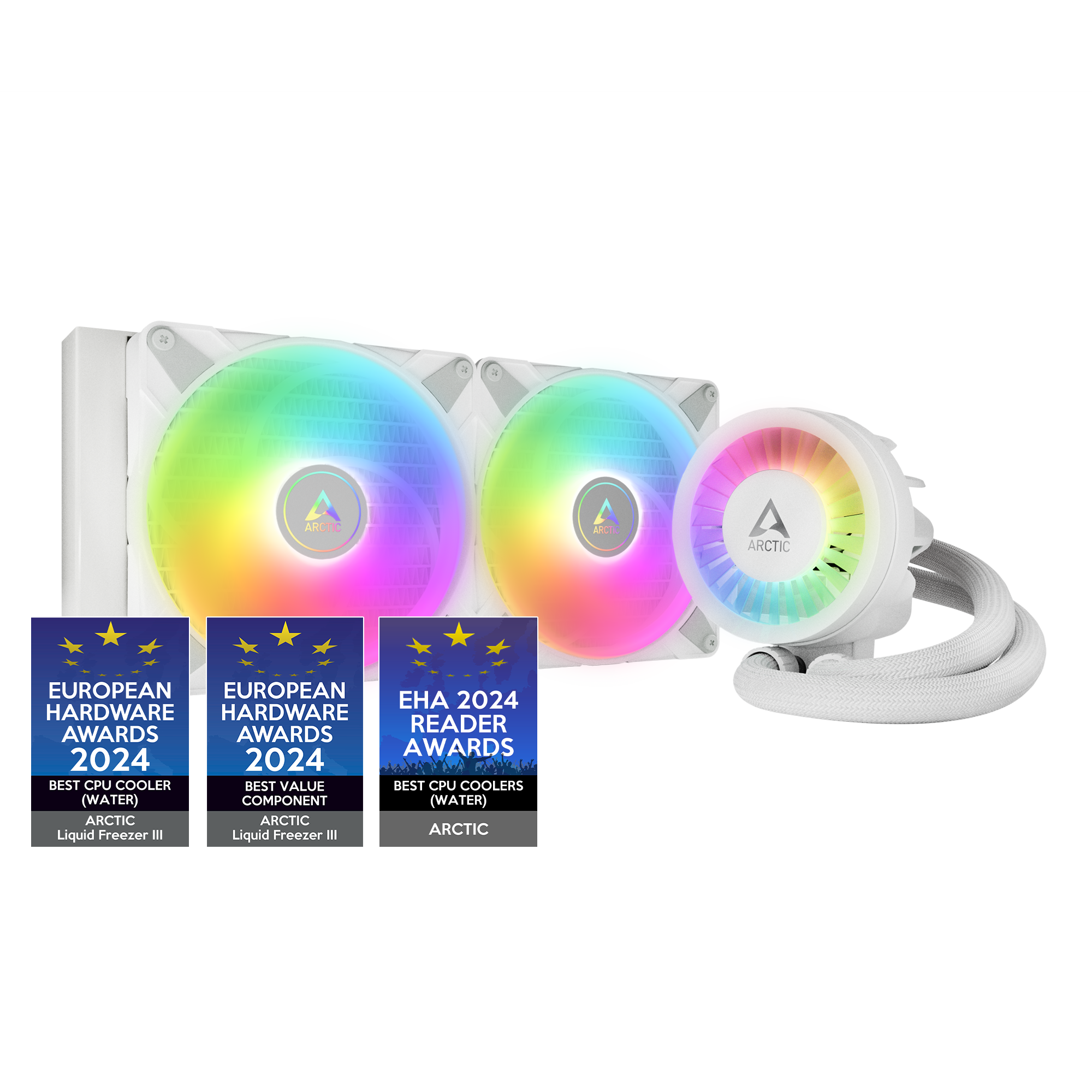 ARCTIC Liquid Freezer III 280 A-RGB - CPU AIO Water Cooler Water Cooling PC Intel AMD Efficient PWM-Controlled Pump Fan 200 1900 RPM LGA1851 and LGA1700 Contact Frame - White